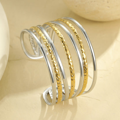 Geometry Pattern Semicircle Hollow Out Cutout Bracelet Static Luxury Exaggerated Personalized Cold Opening Bracelet - Wanita Store