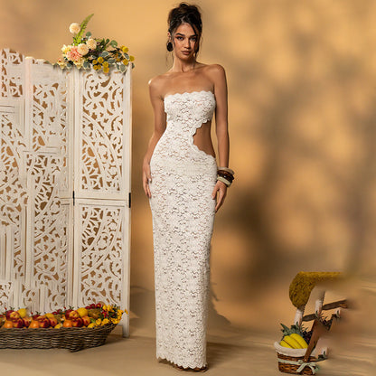 Summer Sexy Lace Hollow Out Cutout Split Women Tube Top Dress - Wanita Store