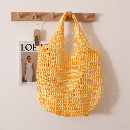 Large Capacity Hollow Out Cutout Straw Bag Fresh Candy Color One Shoulder Tote Woven Bag Portable Women Beach Bag - Wanita Store