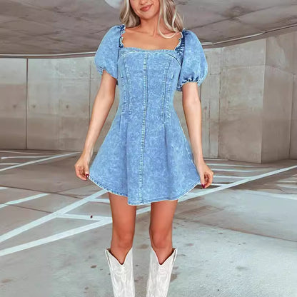 Spring Summer Sexy Slim Fit Denim Short Sleeve Dress Women Clothing - Wanita Store