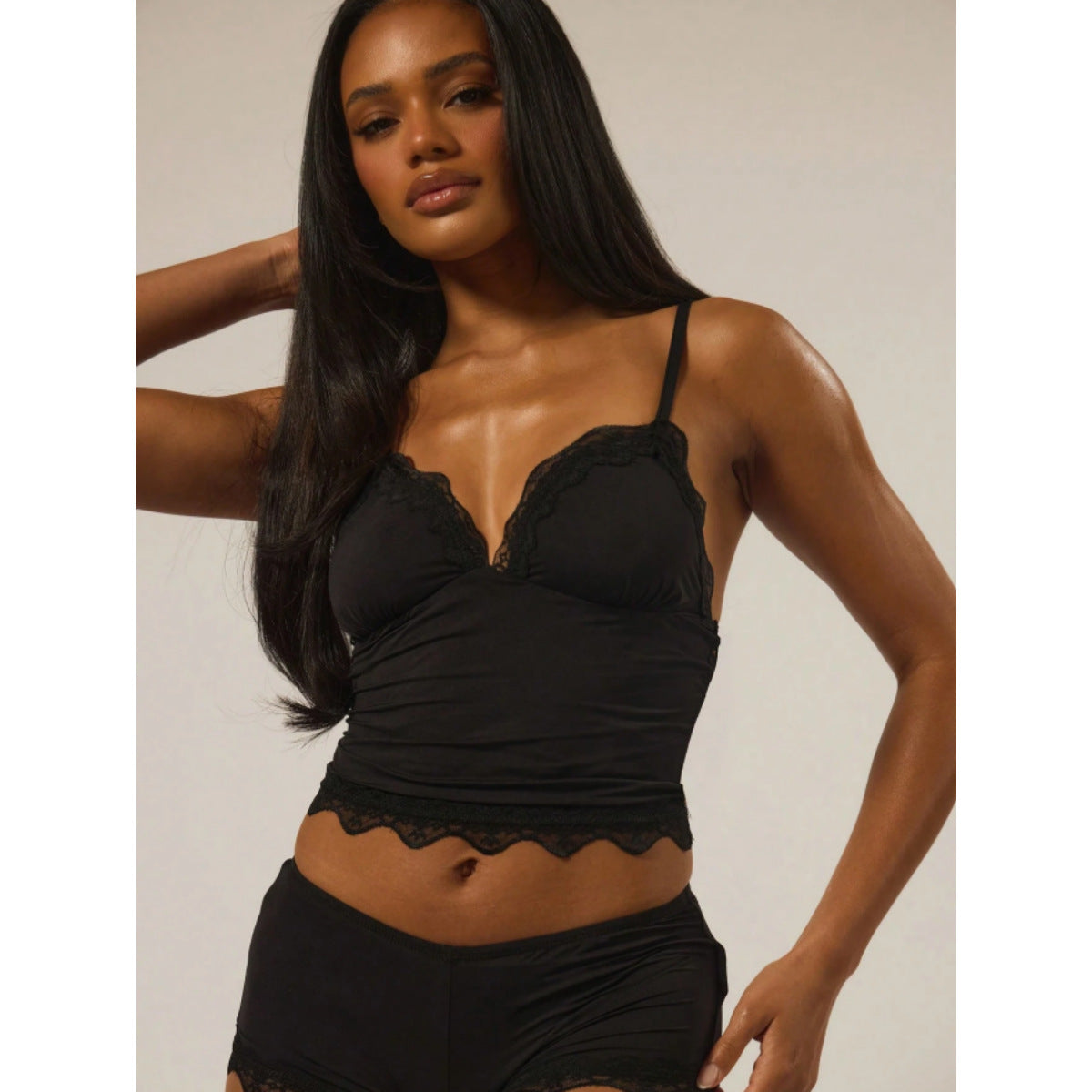 Lace Pajamas Set Black Sexy Suspender Shorts Ladies Homewear.
