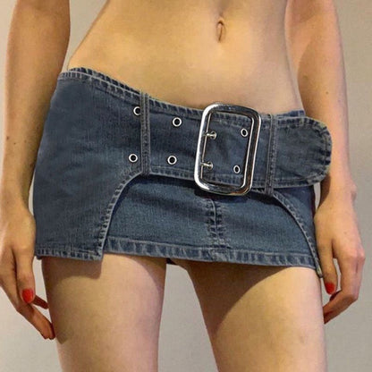Sexy Personalized Design Faux Two Layer Ultra Short Denim Skirt Distressed Waist Large Breasted Hip Lift Skirt - Wanita Store