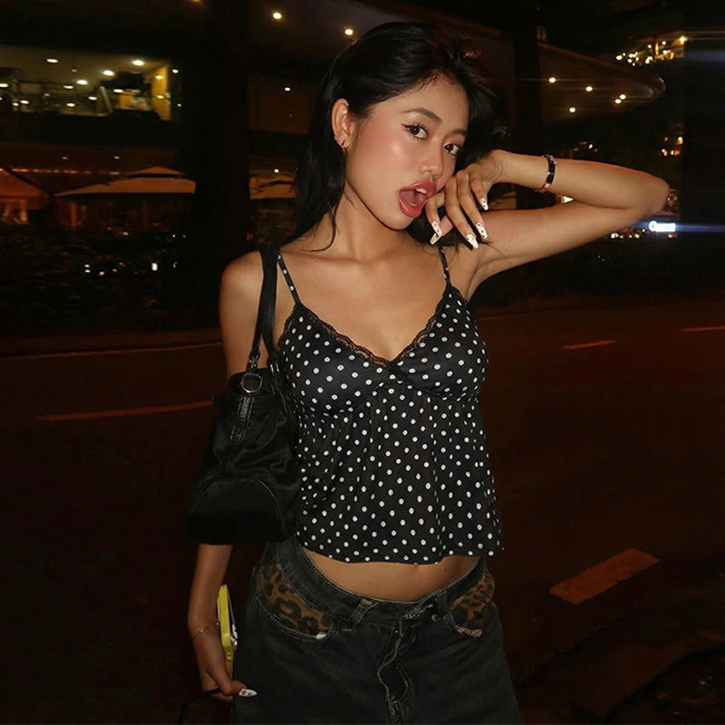 Chaleco sexy estampado de encaje fino con tirantes y encaje para primavera