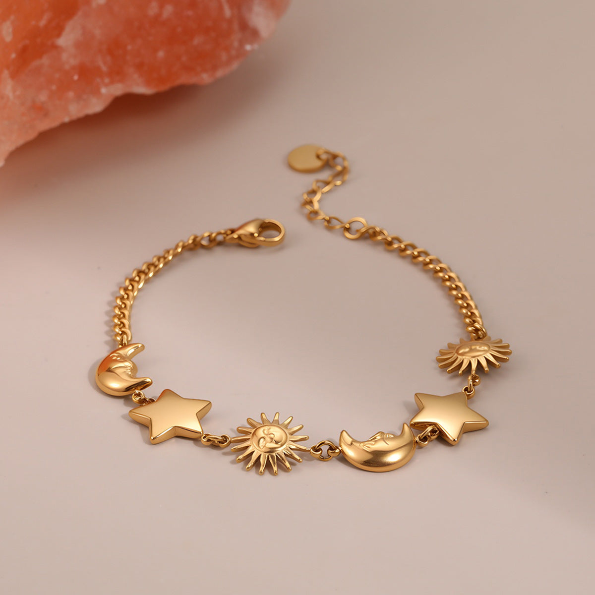 Sun Moon Stainless Steel Bracelet Light Luxury High-Grade Jewelry Non Fading Titanium Steel Ornament Women - Wanita Store