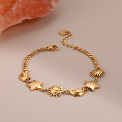 Sun Moon Stainless Steel Bracelet Light Luxury High-Grade Jewelry Non Fading Titanium Steel Ornament Women - Wanita Store