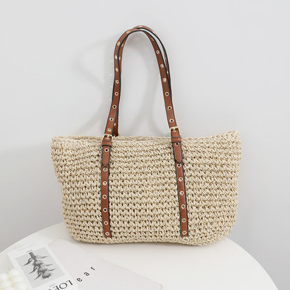 Casual Large Capacity French Straw Bag Summer Niche Shoulder Woven Tote Vacation Beach Bag - Wanita Store