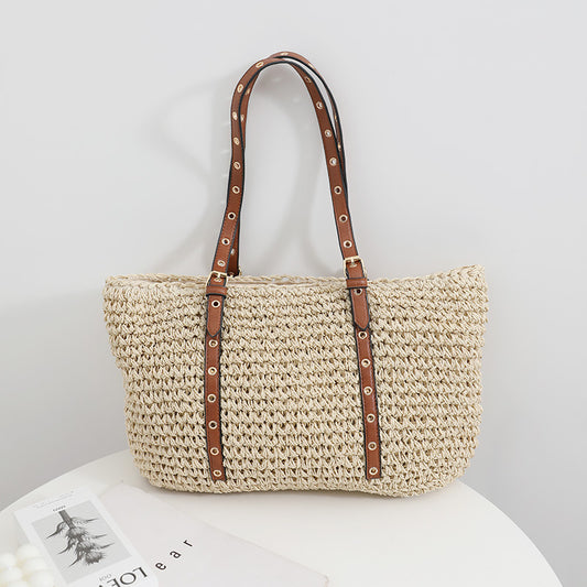 Casual Large Capacity French Straw Bag Summer Niche Shoulder Woven Tote Vacation Beach Bag