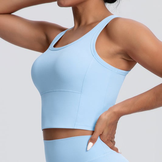 Solid Color Nude Feel Skin Friendly Yoga Jacket with Chest Pad Workout Bra Beauty Back Fitness Vest Sports Underwear for Women - Wanita Store