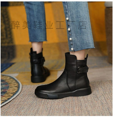 Women Platform Single Layer Boots Retro Flat Bottom Ankle Boots - Wanita Store