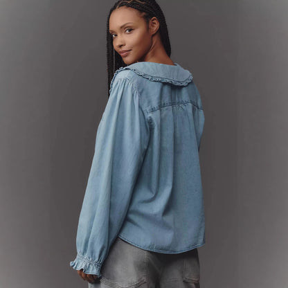 Camisa vaquera ligera de manga larga casual retro para mujer para primavera y otoño