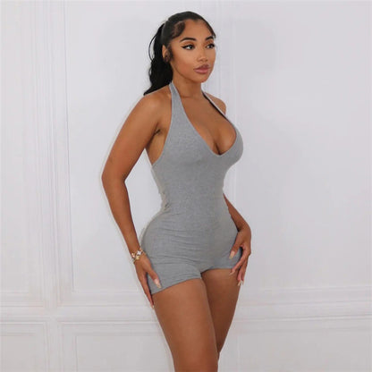 Summer Women Clothing Sexy Casual Low Collar Halter High Waist Tight Backless Romper for Women - Wanita Store