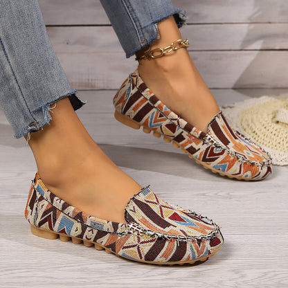 Arrival Color Matching Cloth Surface Lazy Flat Pumps Women Ethnic Low Cut Breathable Lazy Work Shoes - Wanita Store