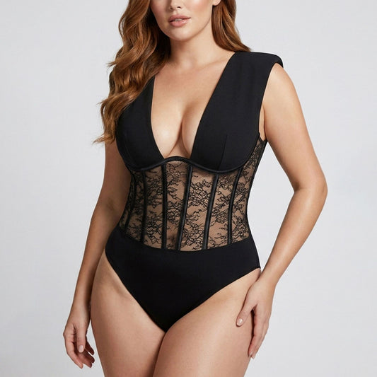 Lace Jumpsuit Sexy Slimming Corset Back Shaping Padded Sling Zipper Slim Fit Shaping