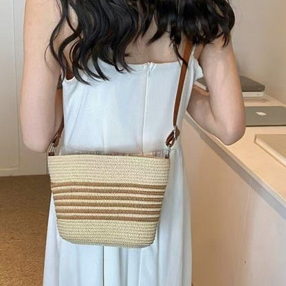 Stripe Straw Bag Fresh Simple Straw Bag Woven Bag Vacation Beach Bag Women Bag - Wanita Store