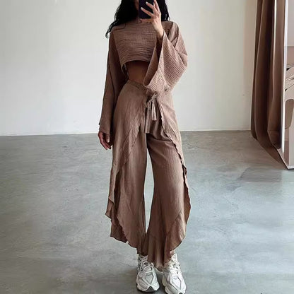 Cotton Linen Loose Top Trousers Two Piece Suit Women - Wanita Store