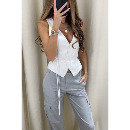 Spring Summer Lace up Casual Women Tops Vacation Loose Multi Color Camisole - Wanita Store
