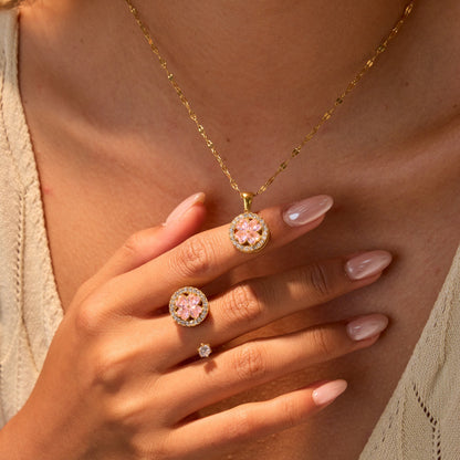 Inlaid Zircon Rotatable Clover Stainless Steel Necklace Light Luxury Titanium Steel Ring Hand Jewelry - Wanita Store