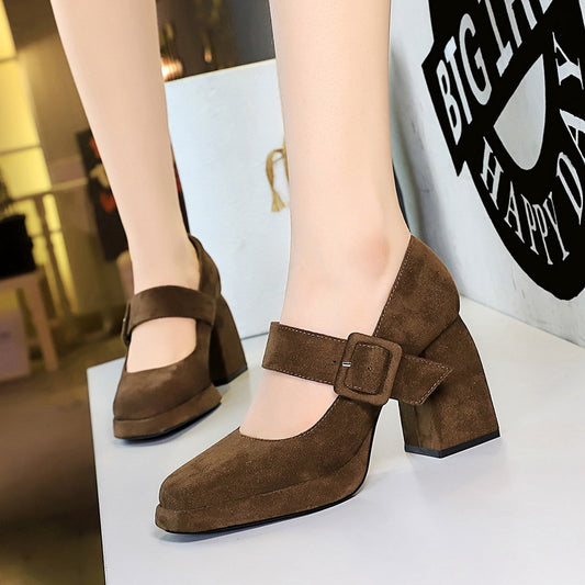 Chunky Heel High Heel Waterproof Platform Suede Leopard Print Shallow Mouth Suede Leopard Print Pumps Women Shoes