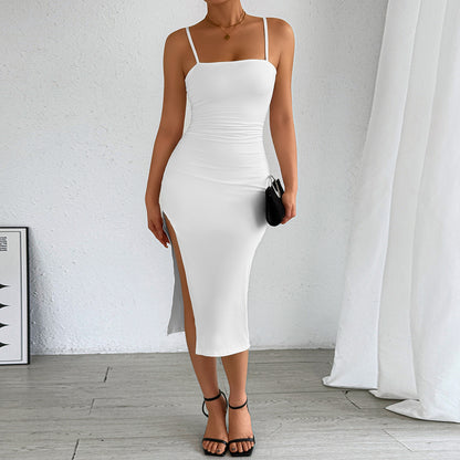 Arrival Suspender Dress Summer Sexy Suspender Sheath Backless Slit Dress - Wanita Store