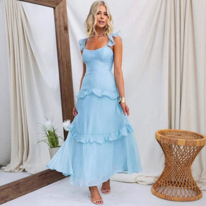 Summer Women Clothing Solid Color Elegant Graceful Ruffled Dress - Wanita Store