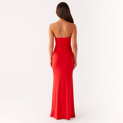 Summer Ladies Sexy Cutout Dress off Neck Metal Floral Sexy Slim Fit Maxi Dress - Wanita Store