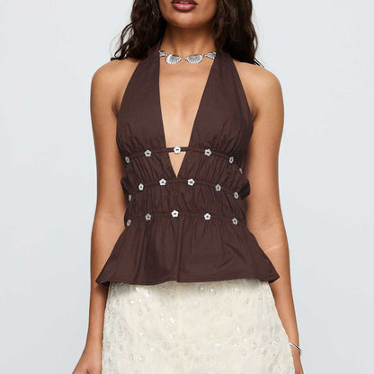 Summer Nail Deep V Plunge Halterneck Vest Sexy Cutout Sexy Backless Top - Wanita Store