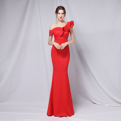 off-Shoulder Banquet Evening Dress Maxi Party Long Elegant Slim Sexy Fishtail Dress Formal Gown - Wanita Store