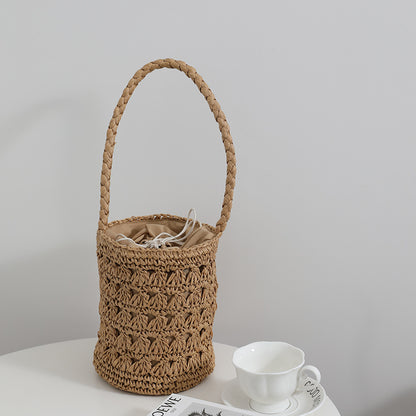 Fresh Straw Bag Summer Woven Tote All Matching Hollow Out Cutout Bucket Rattan Weave Bag Women Bag - Wanita Store