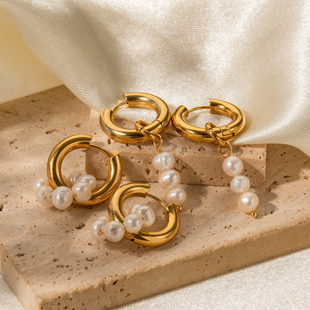 Earrings Wearring 18K Gold Plated Asymmetric Natural Fresh Water Pearl Embellished Ear Ring Earrings Jewelry Accessories - Wanita Store