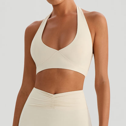 Spring Summer Sports Halter Yoga Bra Tops Outerwear Outdoor Running Shockproof Push up with Chest Pad Workout Underwear - Wanita Store