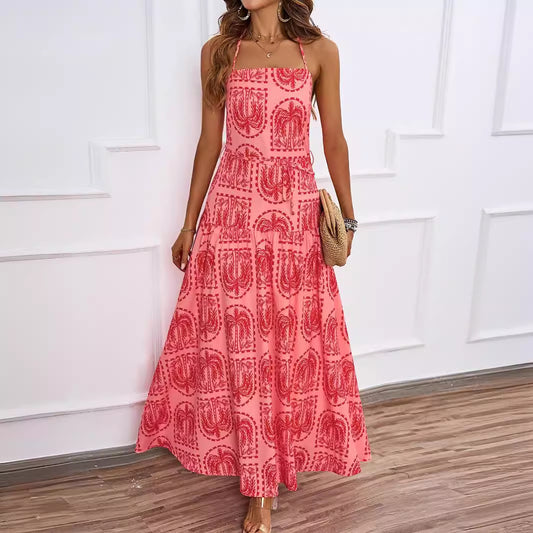 Vestido floral halter para playa y vacaciones estilo hawaiano para mujer