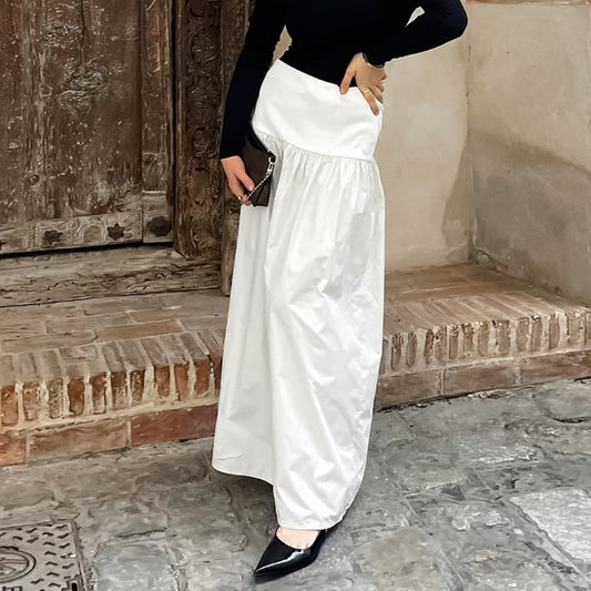 Fall French Casual Elegant High Waist Loose Comfortable White Cotton Long Skirt - Wanita Store
