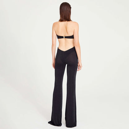 Autumn Winter Halter Sexy Trousers Women Jumpsuit Golden Floral Sleeveless Backless - Wanita Store