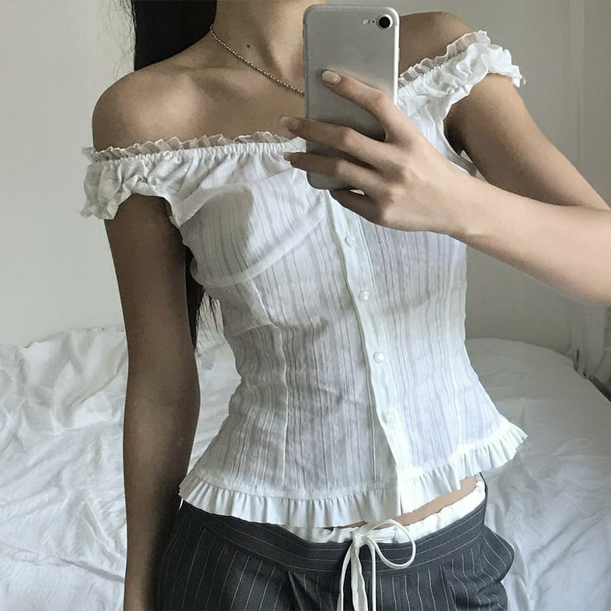 Women Clothing Summer Sexy Cold Shoulder Sleeveless Cardigan Shirt - Wanita Store