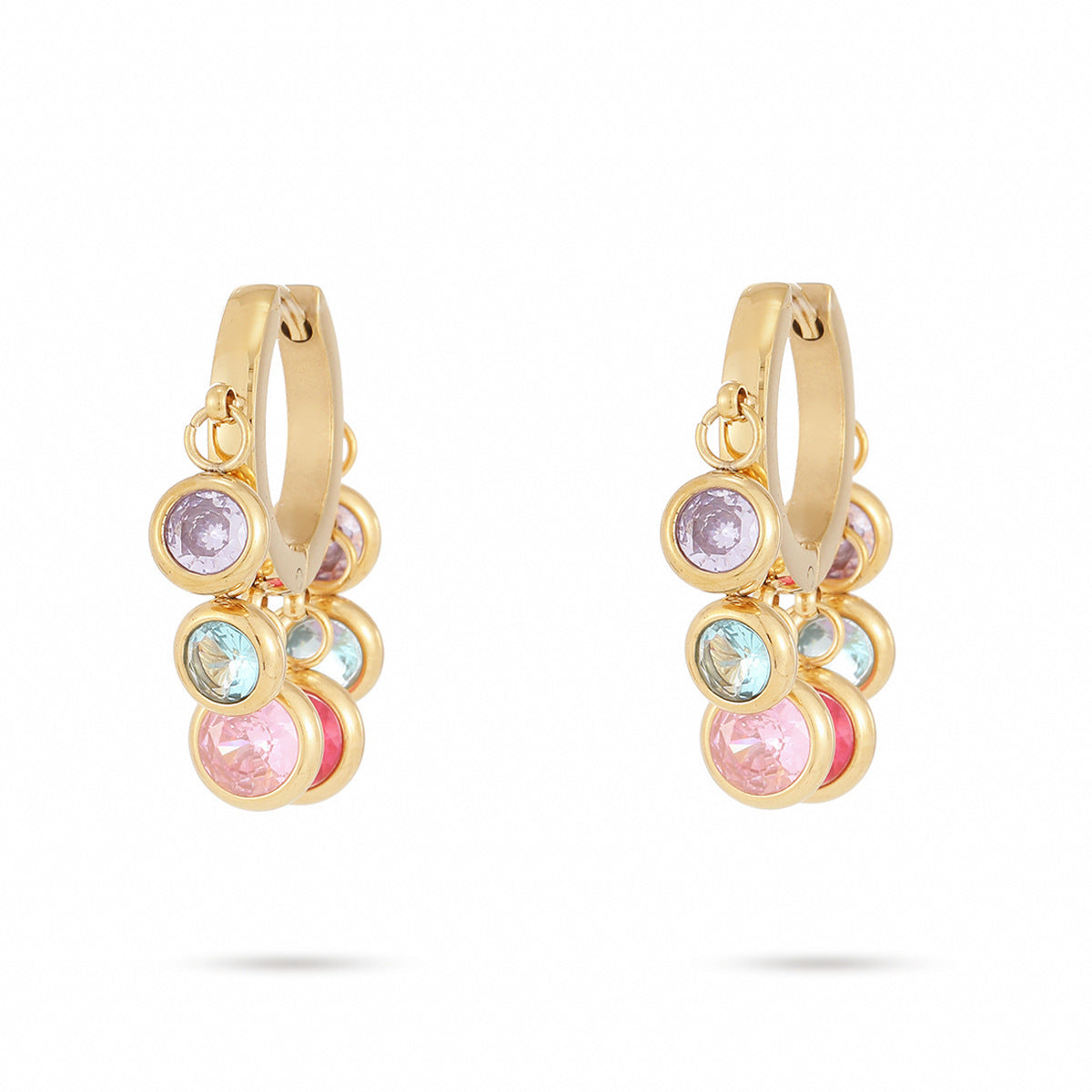 18K Vacuum Gold Plated round Diamond Stainless Steel Earrings for Women Affordable Luxury Colorful Crystals Titanium Steel Earrings Women - Wanita Store