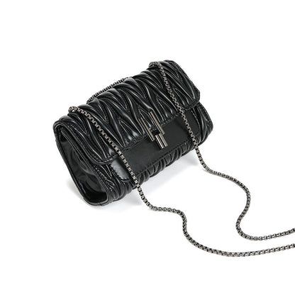 High Grade Pleated Chain Bag Summer Wild Chic Lock Shoulder Bag Rhombus Lock Messenger Bag - Wanita Store