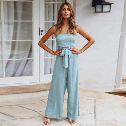 Casual Fashion Set Sexy Backless Slim Fit Jumpsuit Straight Leg Trousers Set Spring Summer New - Wanita Store