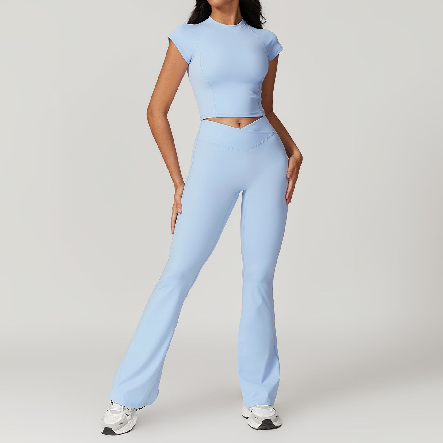 Short Sleeve Bell-Bottom Pants Sky Blue