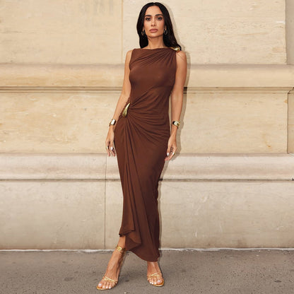 Women Clothing Summer Sexy Slim Metal Decorative Sheath Sleeveless Dress - Wanita Store
