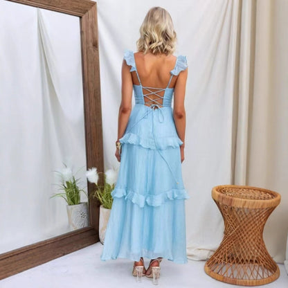 Summer Women Clothing Solid Color Elegant Graceful Ruffled Dress - Wanita Store
