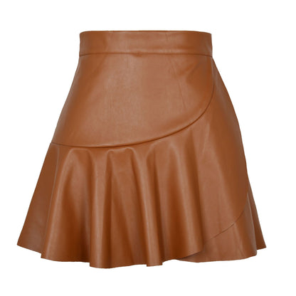 High Waist Ruffles Irregular Asymmetric Leather Skirt Skirt Sexy Sexy Faux Leather Skirt Women Clothing - Wanita Store