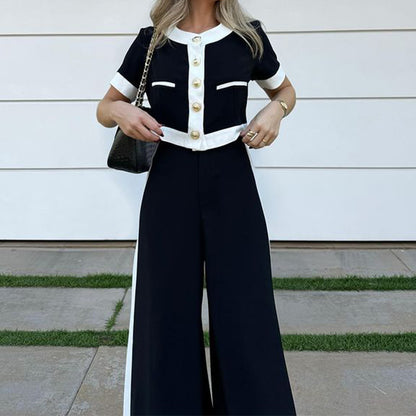 Autumn Winter Women Clothing Office T Shirt Shory Top Straight Leg Pants Suit Two Piece Set - Wanita Store