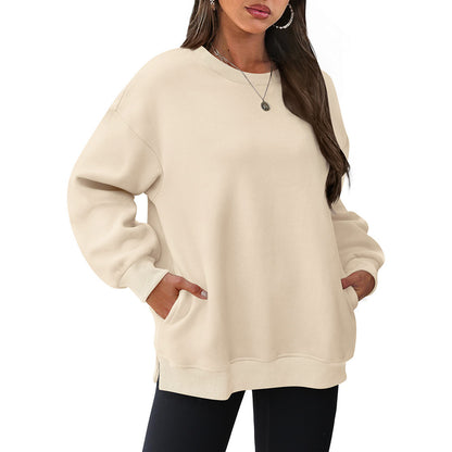 Autumn Winter Women round Neck Long Sleeved Sweatshirt Pullover Fleece Sweater - Wanita Store