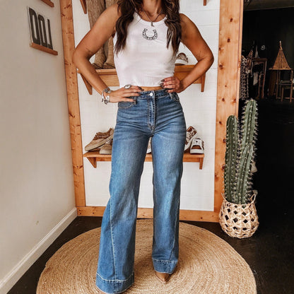Autumn Winter Women Clothing Street Version Ordinary Washed Elastic Straight Jeans - Wanita Store