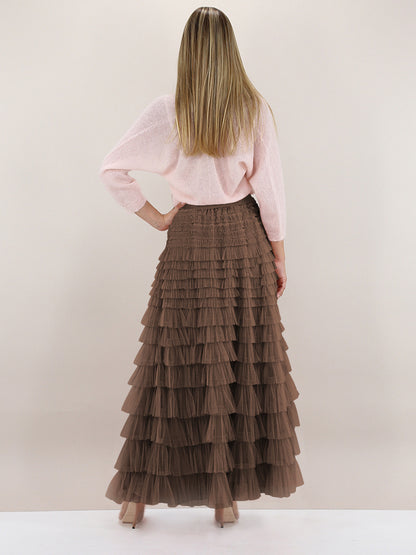 【MOQ-5 packs】 Skirt Women Autumn Elegant Solid Color High Waist Mesh A line Dress Puffy French Dress - Wanita Store