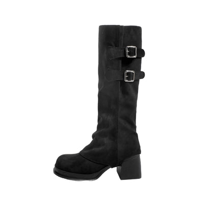 Two Way Wear Long Boots Autumn Winter Detachable Pile Boots Thick High Heel Platform High Leg Boot Retro Pantyhose Boots - Wanita Store