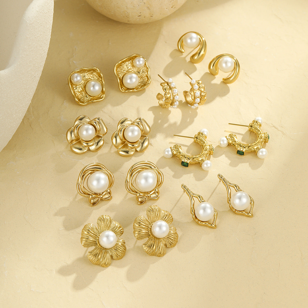 Pearl Series Earrings Stainless Steel 18K Gold Plating Stud Earrings Elegant Floral Earrings - Wanita Store
