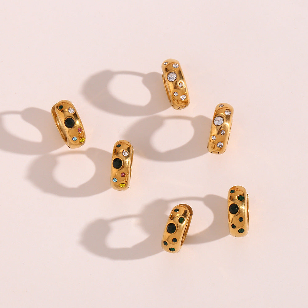 Popular Light Luxury Earrings Jewelry Stainless Steel Niche round Coarse Bread Zircon Earrings Accessories - Wanita Store