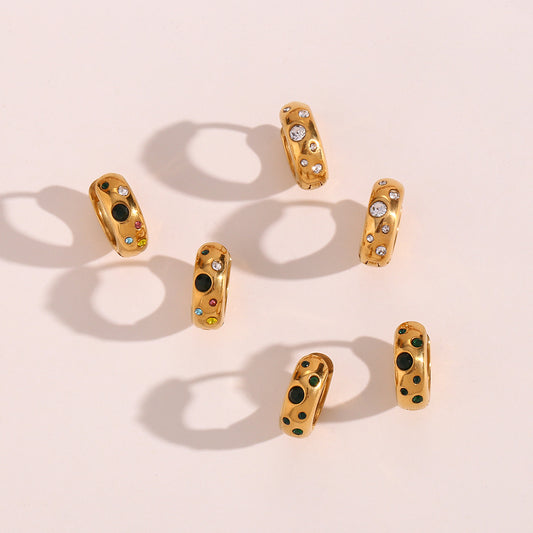 Popular Light Luxury Earrings Jewelry Stainless Steel Niche round Coarse Bread Zircon Earrings Accessories - Wanita Store