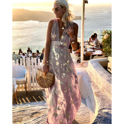 Spring Summer Sexy V Neck Bronzing Dress Casual Holiday Party Women Large Swing Dress - Wanita Store